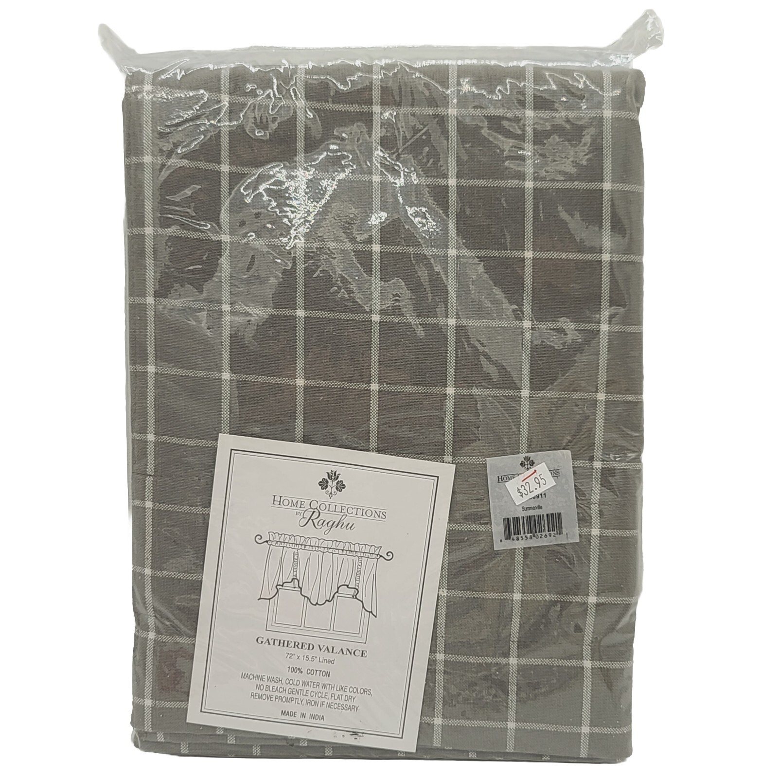SUMMERVILLE Home Collections By Raghu Gray Squares Gathered Valance 72″ By 15.5″