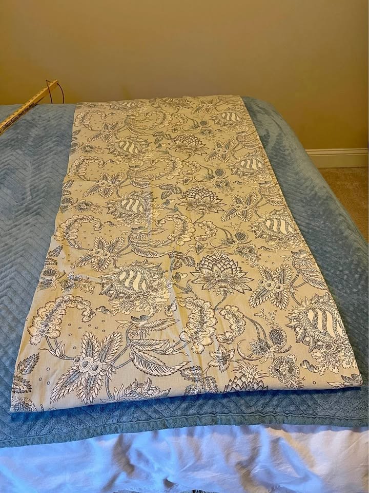 Pottery Barn New Margaret Beige and Cornflower Blue 50W x 124L Linen Blend Drape