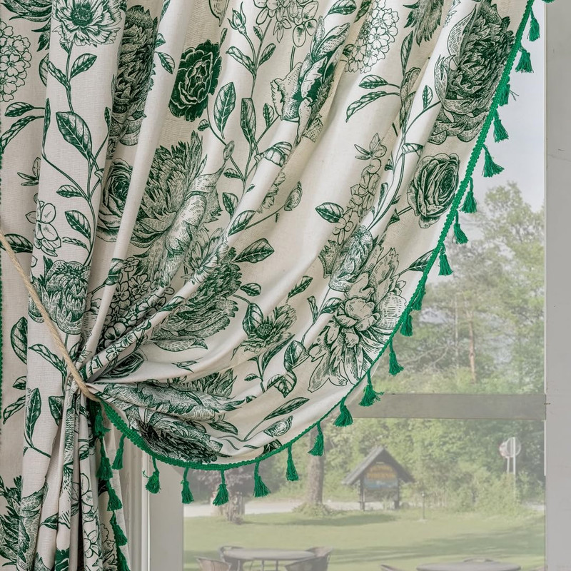 F-Chu Bohemian Curtains For Bedroom 63 Inch Length French Country Floral Drapes