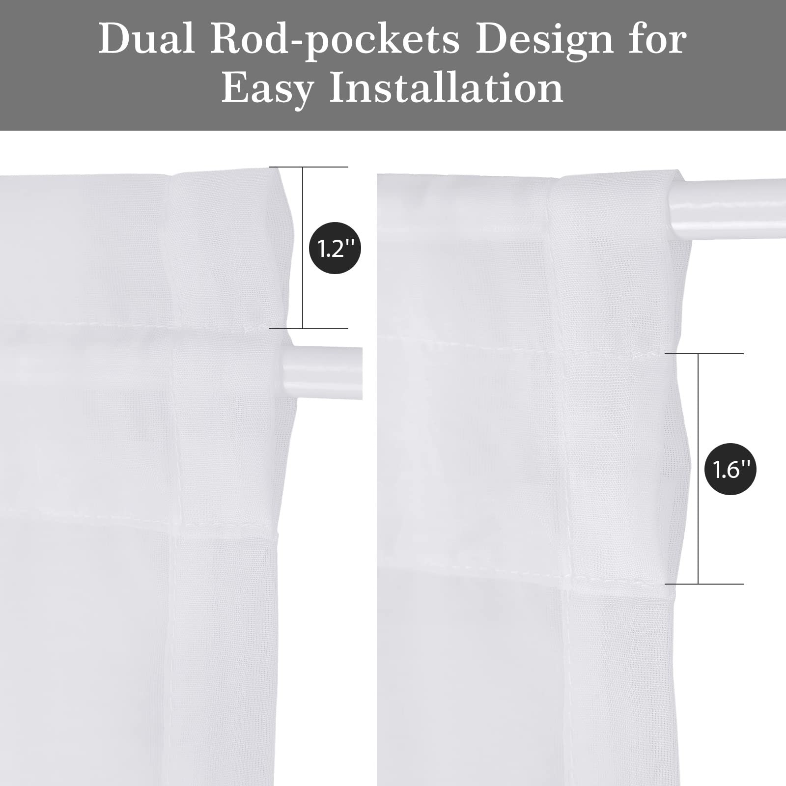 French Door Curtains 2Pk 40×72 White Sheer Sidelight Panels W/ Tiebacks