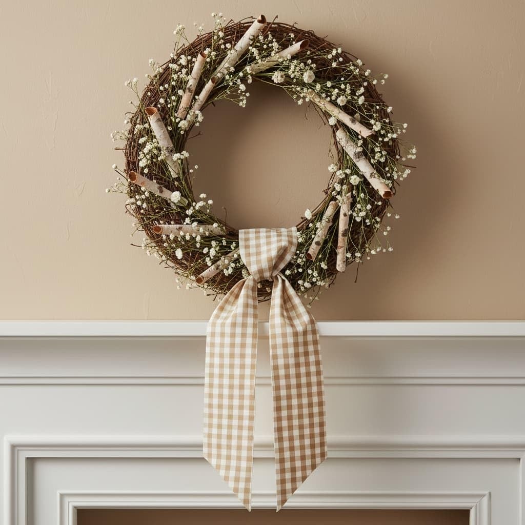 Khaki White Plaid Wreath Sash Front Door Decoration, Blank Sash Wedding Fall …