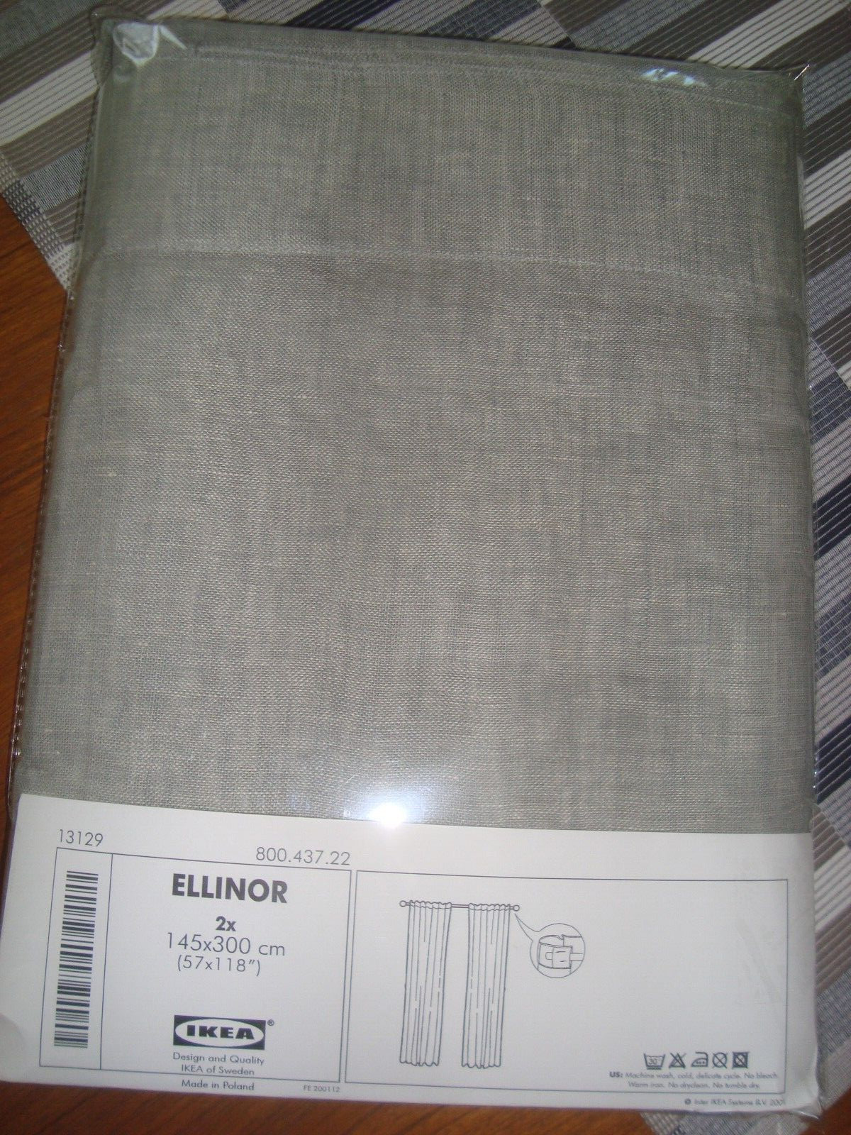 NEW Ikea ELLINOR 100% Linen Curtains Light Filtering 57″x118″ 1 Pair Gray Grey