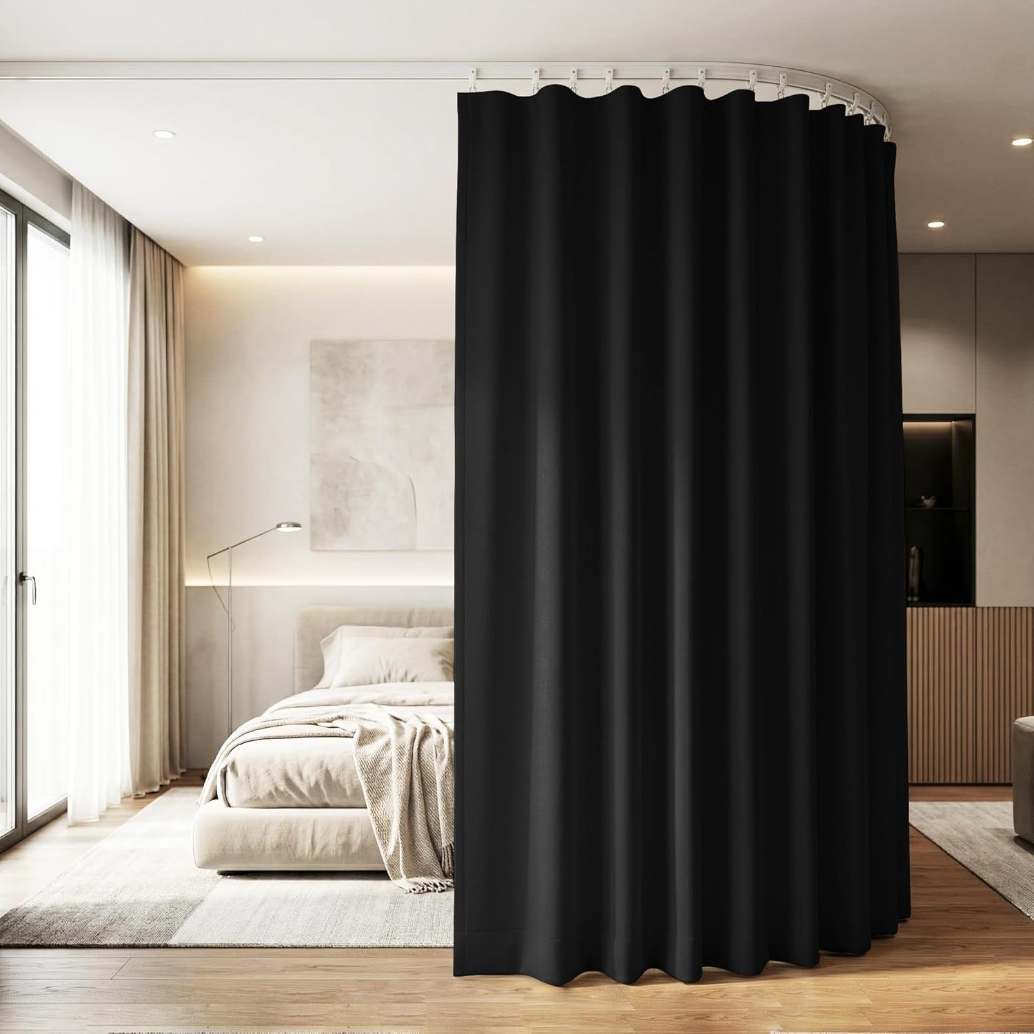 Blackout Room Divider Curtains with Bendable Track Set, 100W x 84L