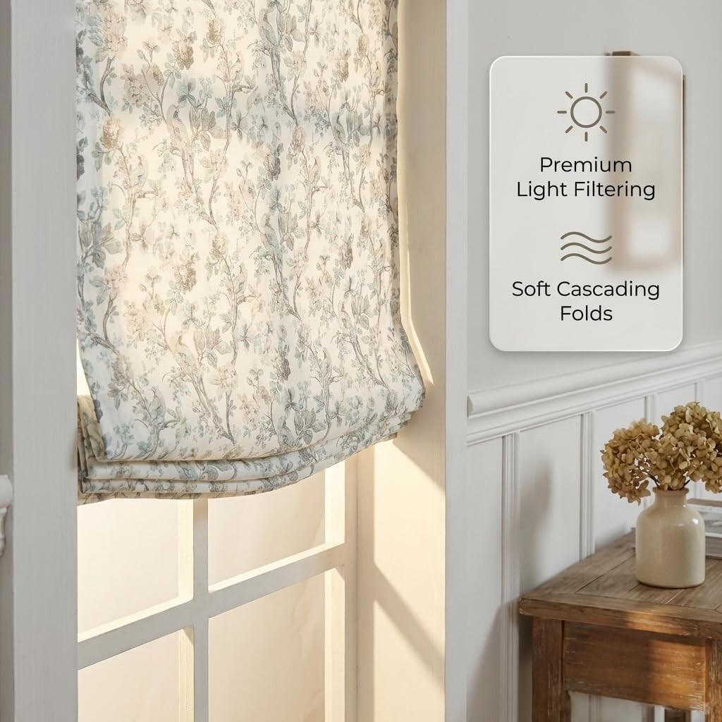 Cordless Relaxed Roman Shade with Soft Curve Light Filtering Blossombird