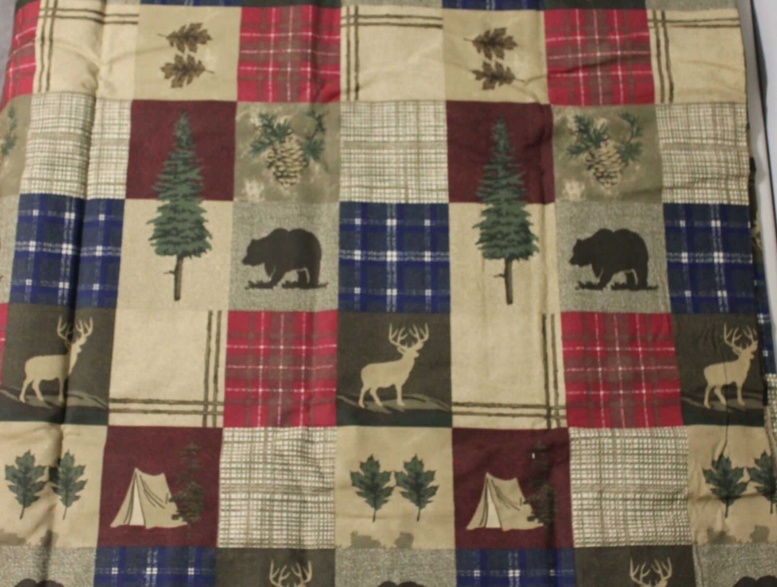 Blue Ridge Trading Happy Camper Lined Curtain 42″ x 84″ Red Blue Plaid Bear Deer