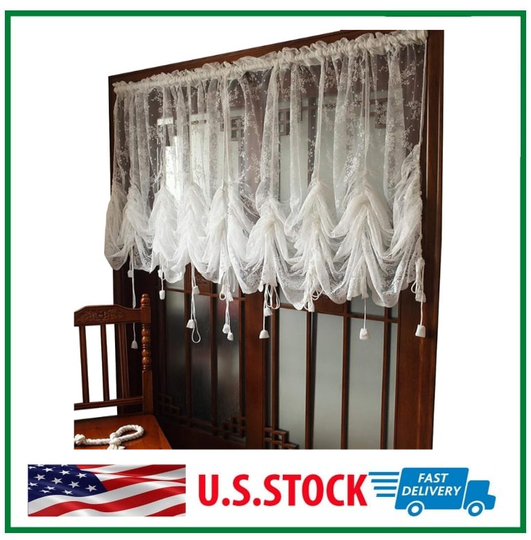 Lace Embroidered Sheer Balloon Window Curtains Floral Tulle Curtain 1 Panel New