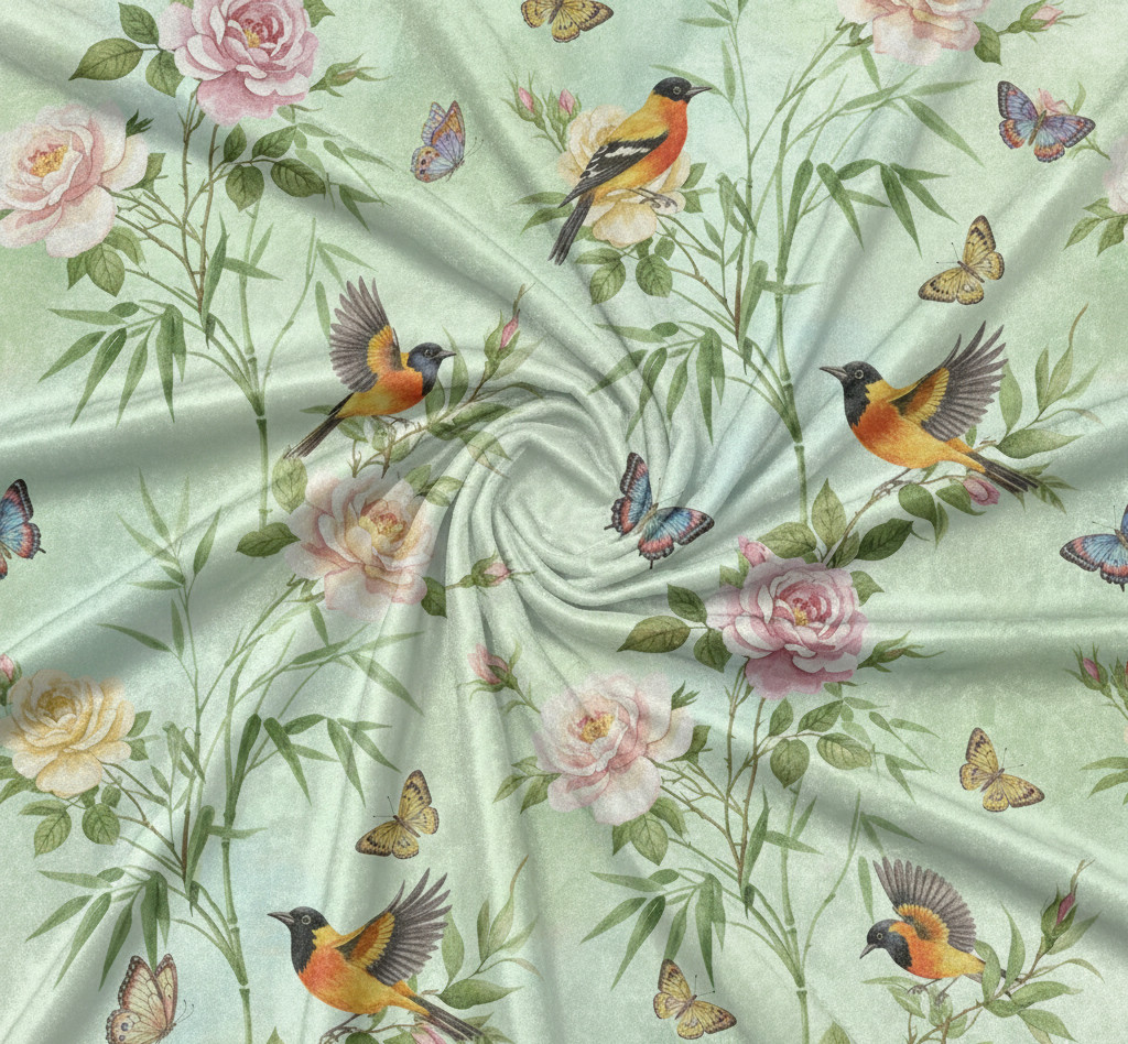 Nature Birds Curtains, Dense Floral , Living Room 70% Light Blocking