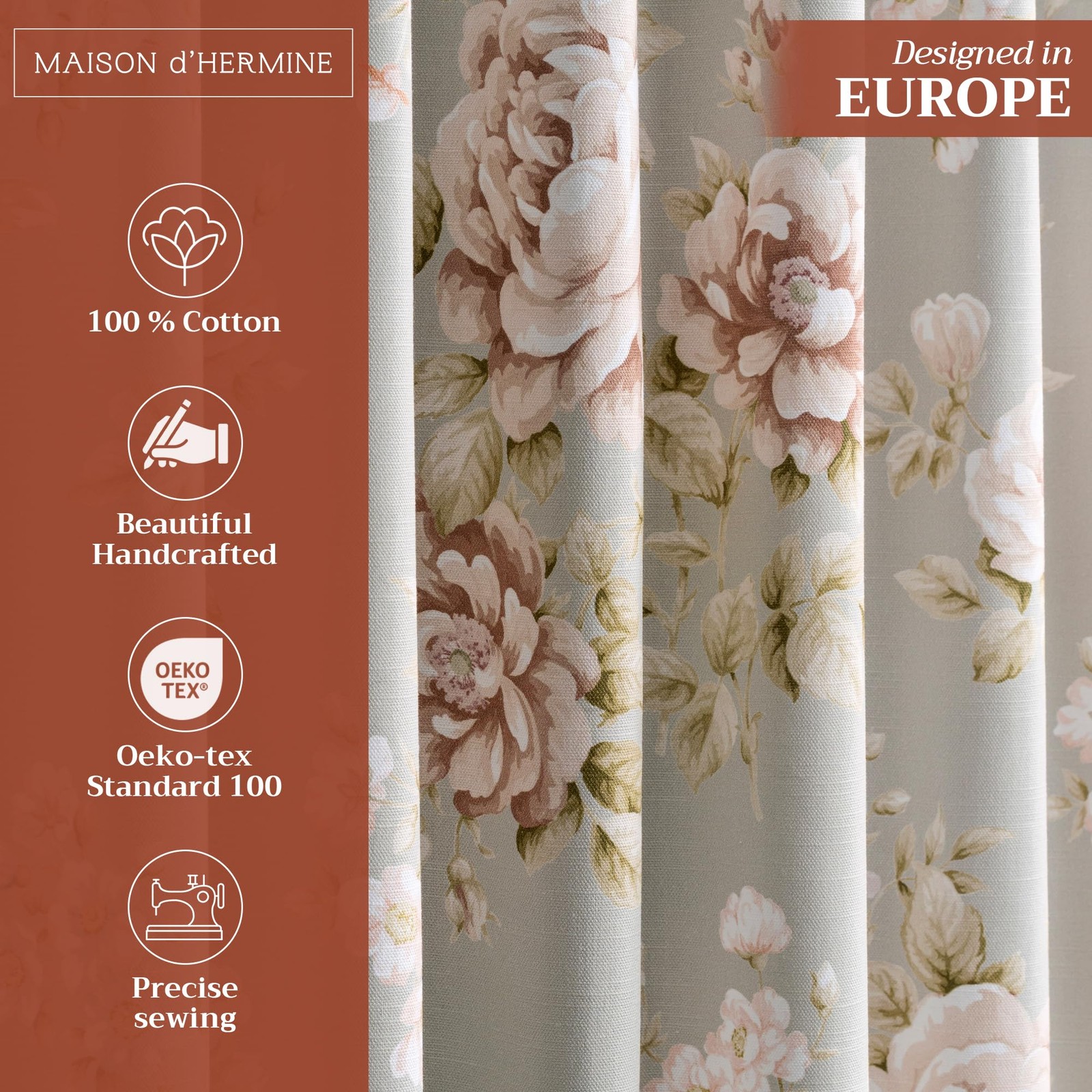 Maison d’ Hermine Newbury Pewter 100% Cotton Curtain Panel 50″x124″