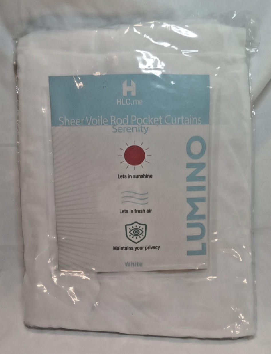 HLC.me LUMINO Sheer Voile White Polyester Rod Curtain Panels 54 x 90 Set of 2