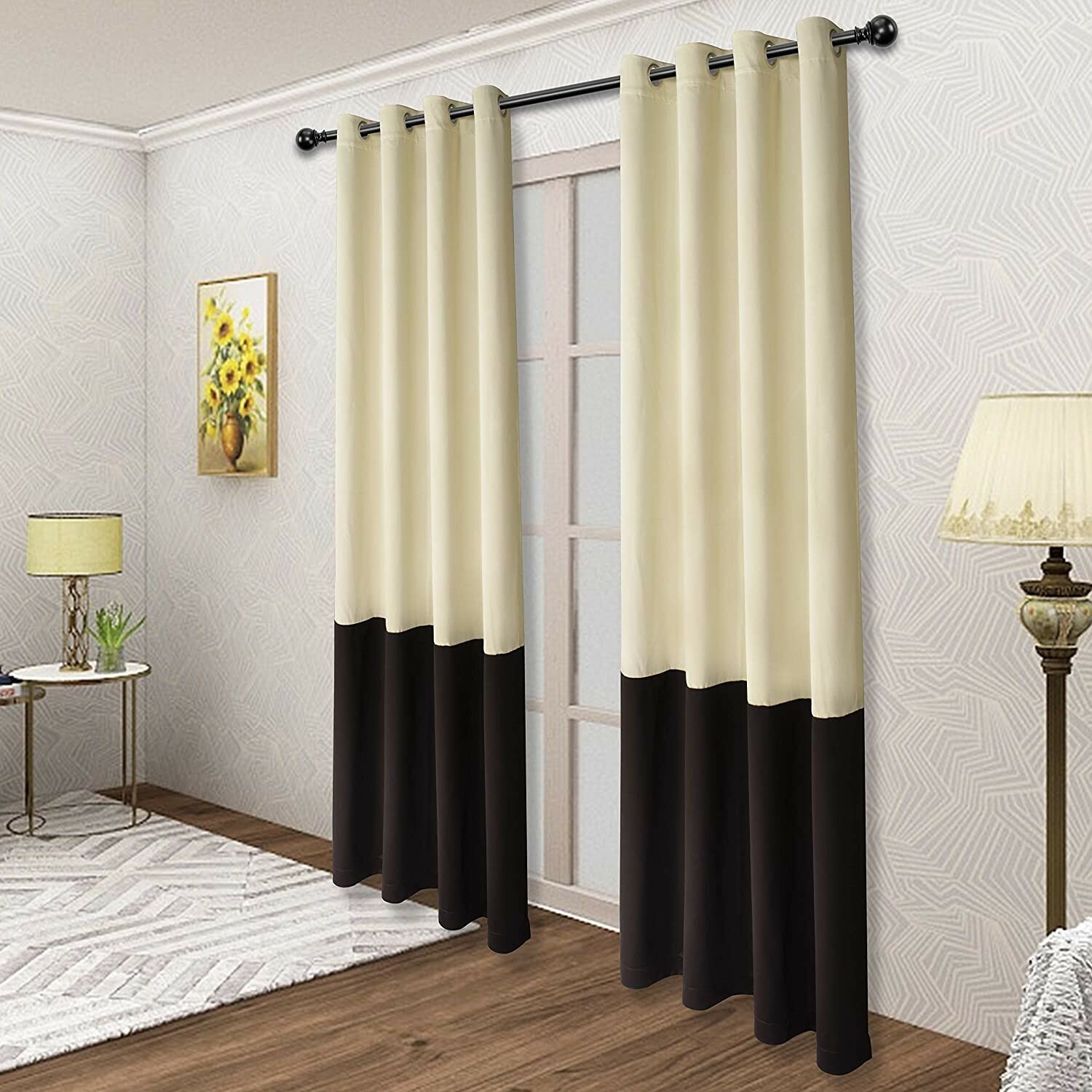 LORDTEX Color Block Blackout Curtains Insulated Thermal Curtains 52 x 63 in