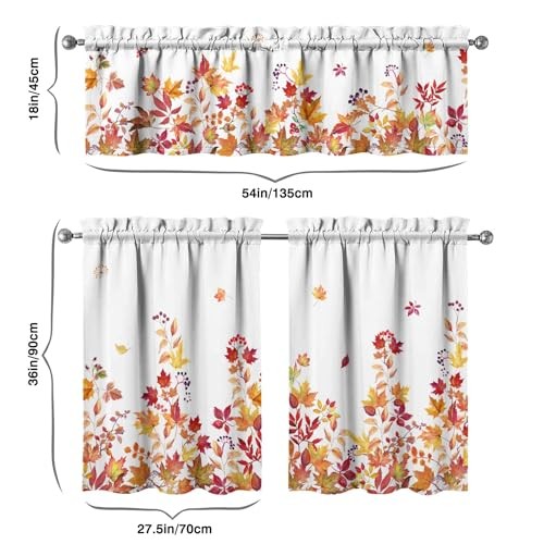 Fall Thanksgiving Kitchen Curtain Valance 27.5″W x 36″L (Pack of 3) Maple Leaf