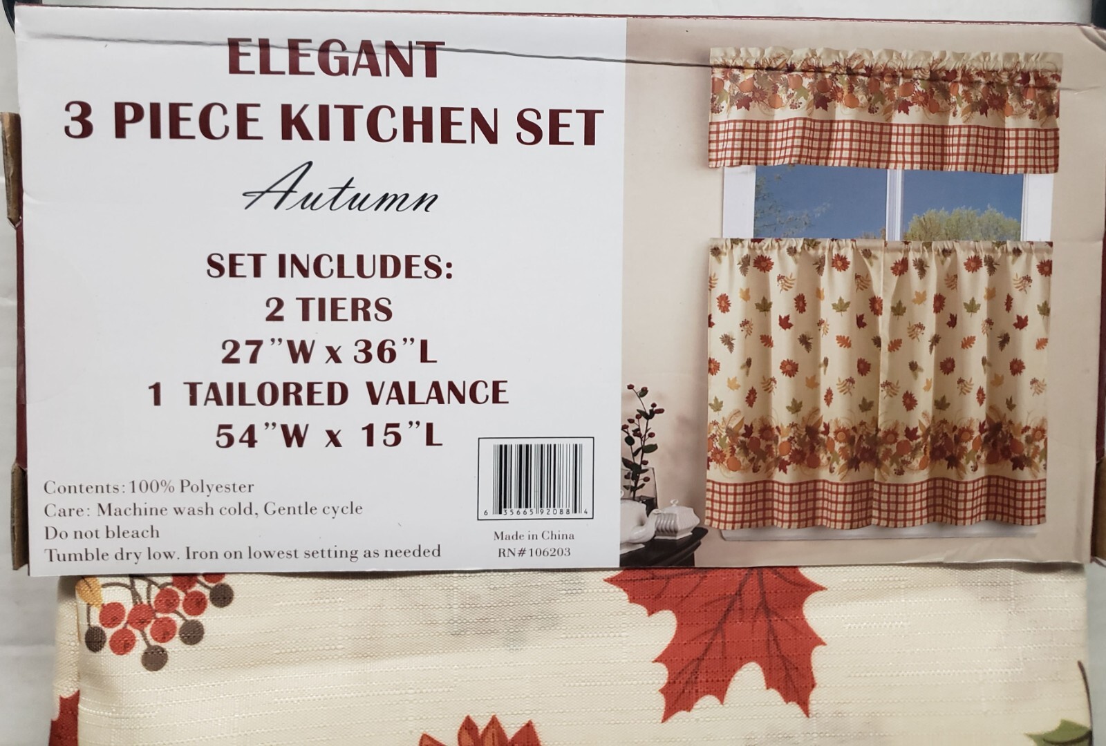 3pc Curtains Set:2 Tiers(27″x36″) &Valance(54″x15″) ELEGANT AUTUMN, FALL,Sunrise
