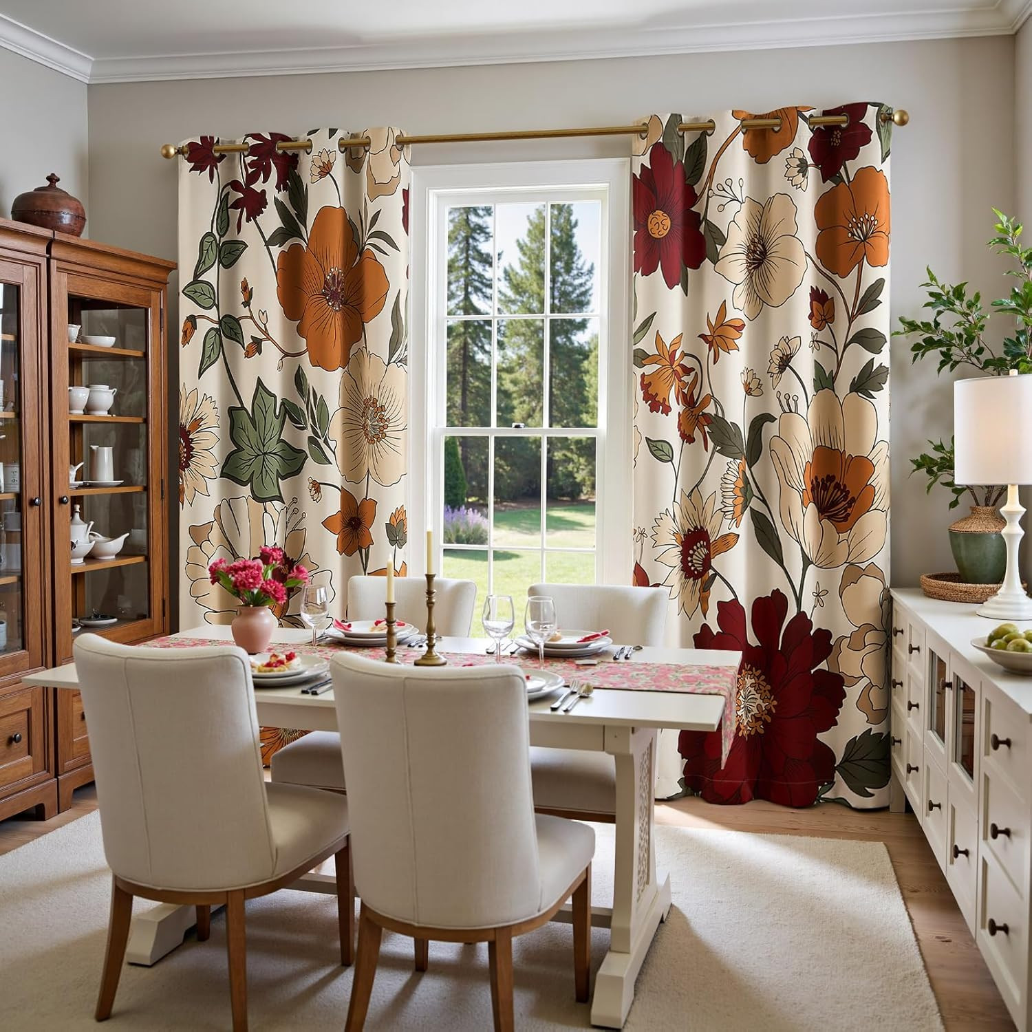 Lora Vintage Floral Blackout Curtains 84″ – Boho Fall Decor, 4 Panels