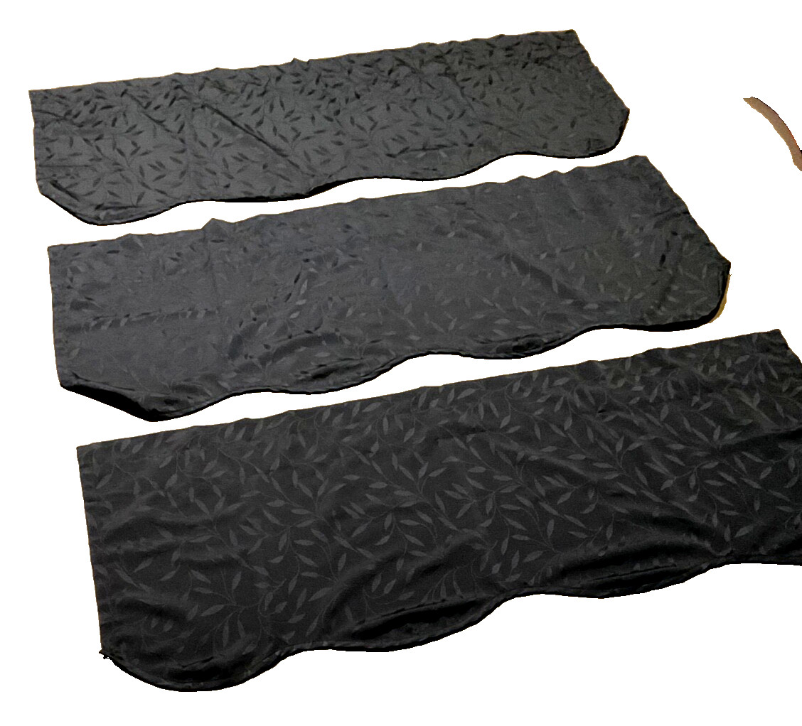 3 Scalloped Valances Window Treatment Navy Blue Scroll Leaf Pattern Elegant Rod