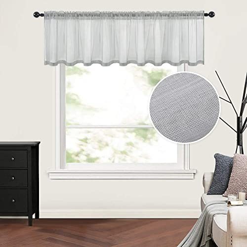 Solid Gray Kitchen Sheer Valance Linen Look 60″W x 18″L (Pack of 1) Grey