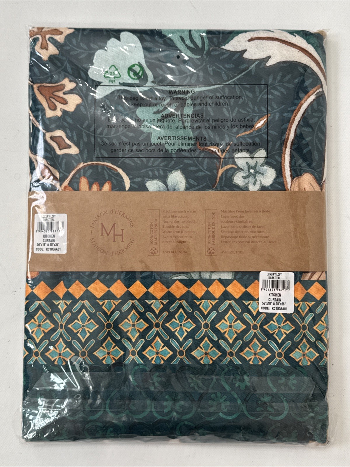 Maison d’Hermine, Kitchen Curtain Set, 2 Piece, 56″ x 18″ & 25″ x 36″