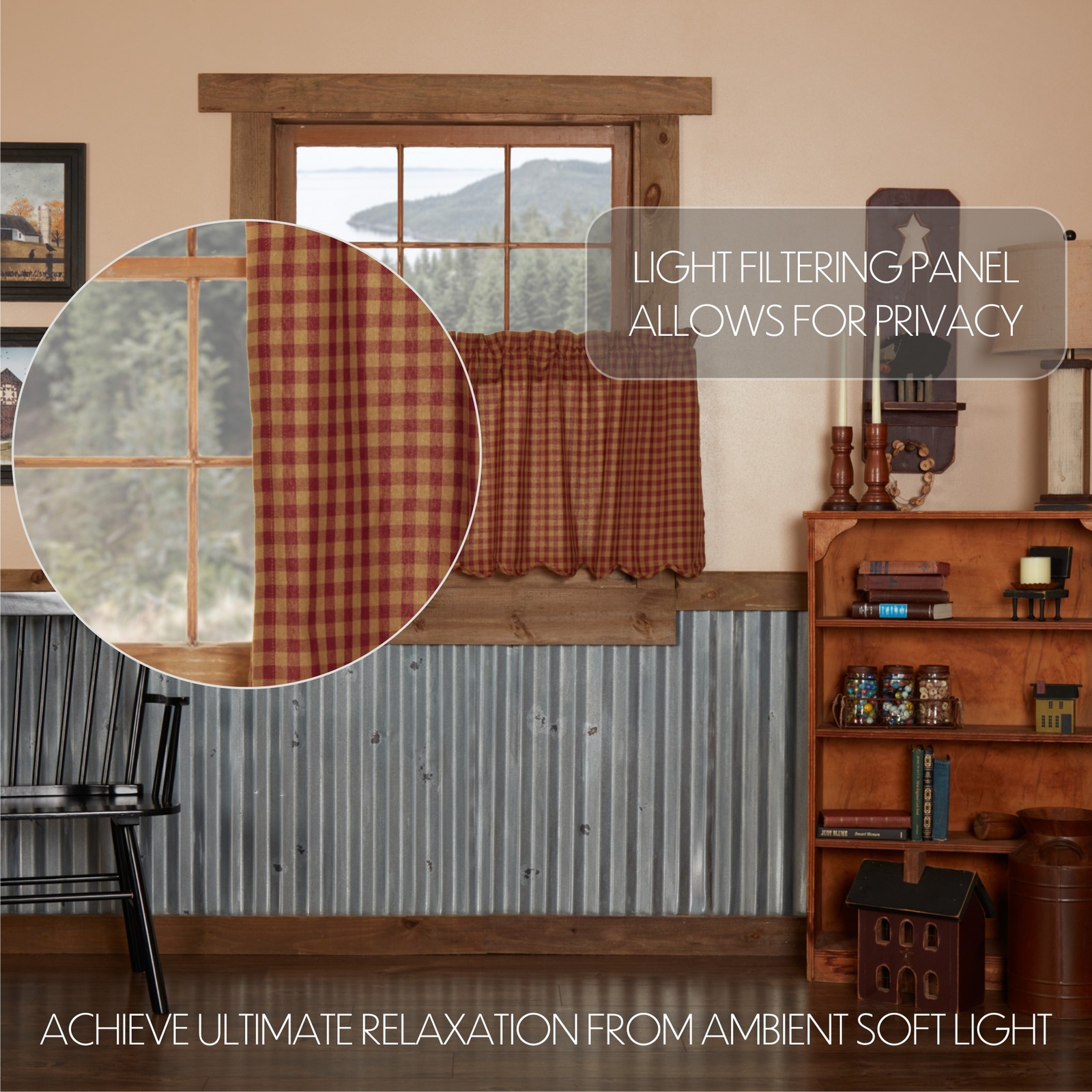 Burgundy Check Burgundy Curtain Set (2 Swag 36×16 ; 2 Tier 24×36) VHC Brands