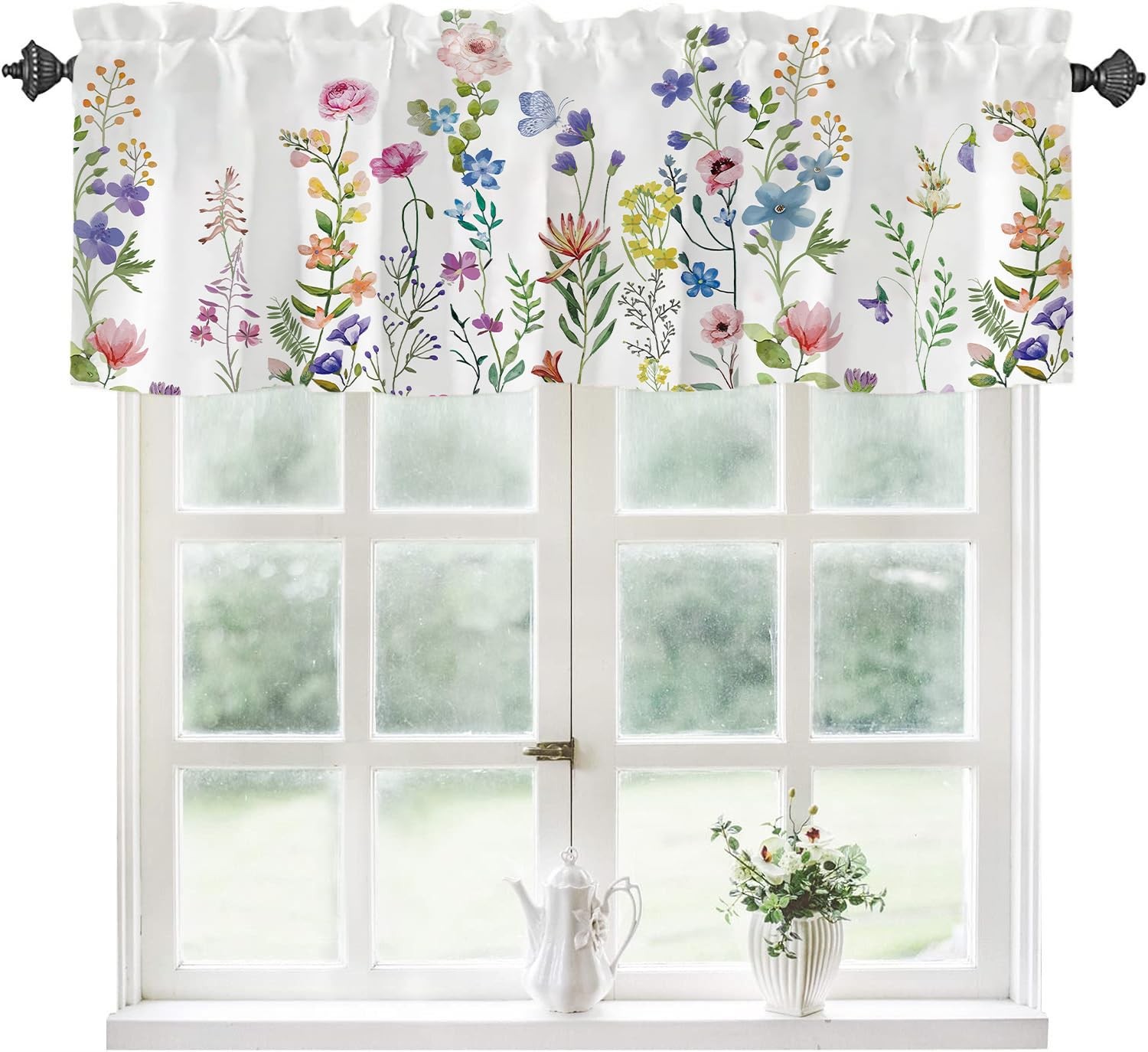Spring Wildflowers Valance Curtains for Windows, Vintage Farm Floral Window T…