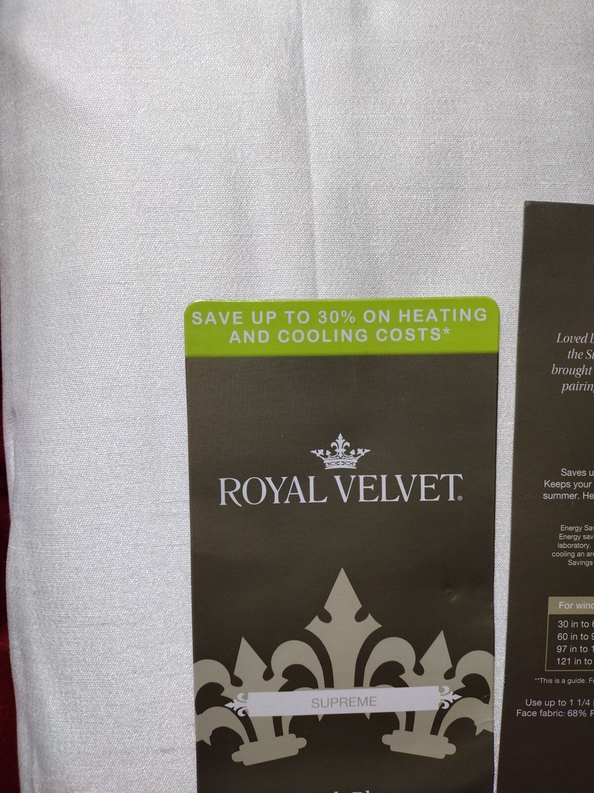 Royal Velvet Supreme Cream Pinch Pleat Back Tab Panel 37.5″ W x 84″ MSRP $110.00