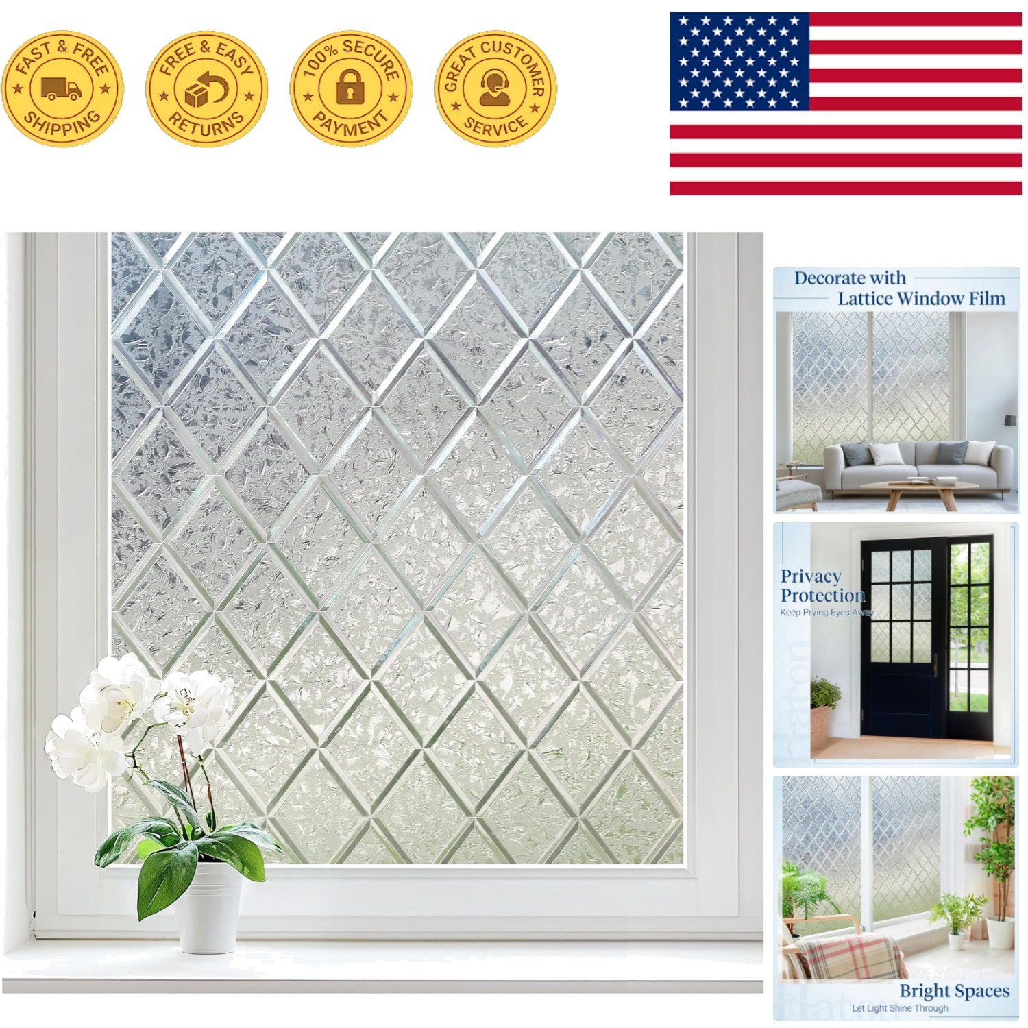 Decorative Frosted Window Film with UV Protection – Elegant 9.58 Sq Ft Cling