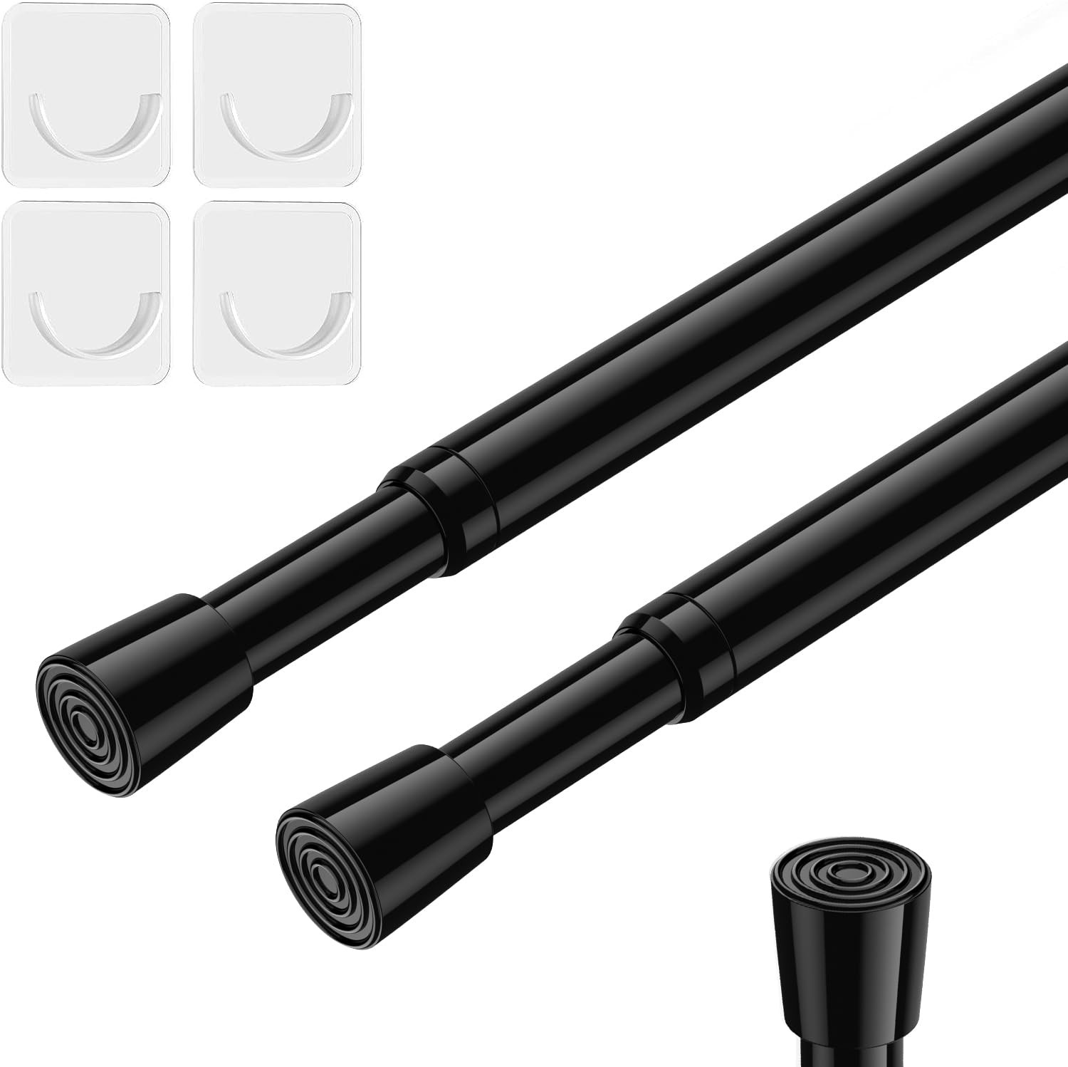 2 Pack Tension Rods Spring Tension Curtain Rod, 26 to 39 Inch Adjustable Blac…