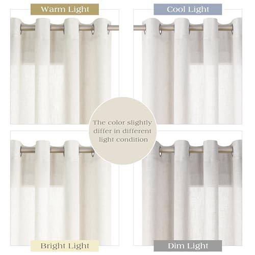 Cream Linen Curtains 45 Inch Length for Small 52″W x 45″L (Pack of 2) Natural