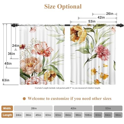 26 x 24 Inch Floral Rustic Kitchen Tier 26″W x 24″L (Pack of 2) Pink-green