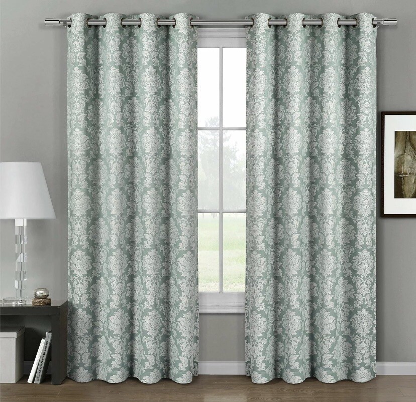 Aryanna Top Grommet Jacquard Window Curtain Panel 100% Polyester Set of 2 Panels