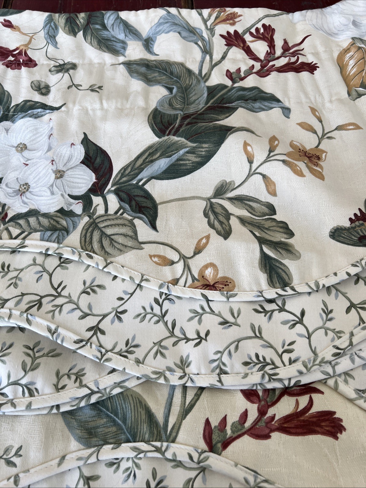 Pair Williamsburg Magnolia Dogwood Valances Layered Scalloped 17” X 76”