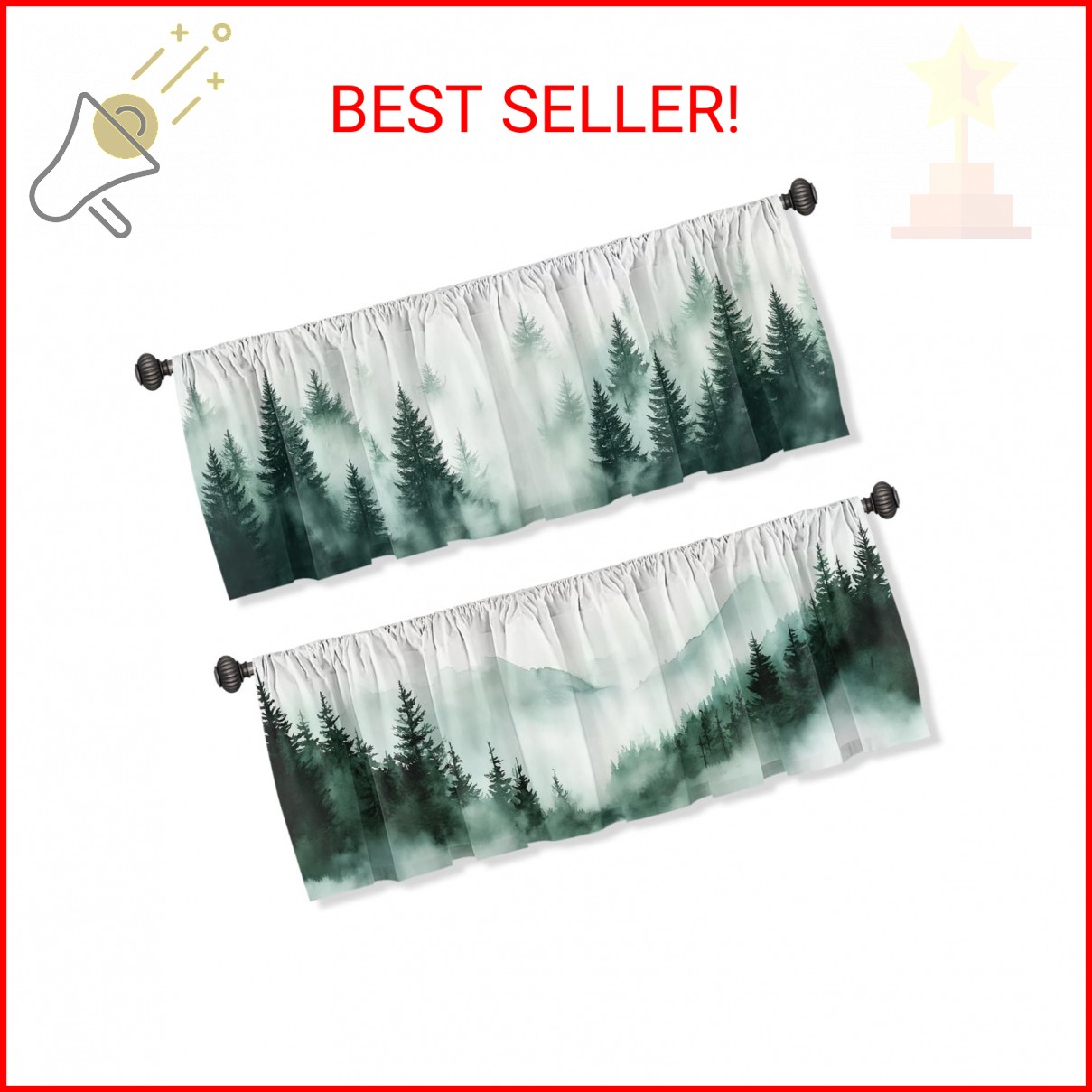 Wssklovj Forest Valance Curtain for Windows 2 Pack Misty Green Pine Nature Tree