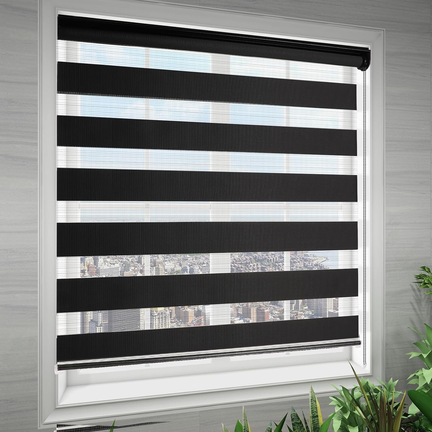 Zebra Blinds for Windows Dual Layer Roller Window Shades 41»x72» Black
