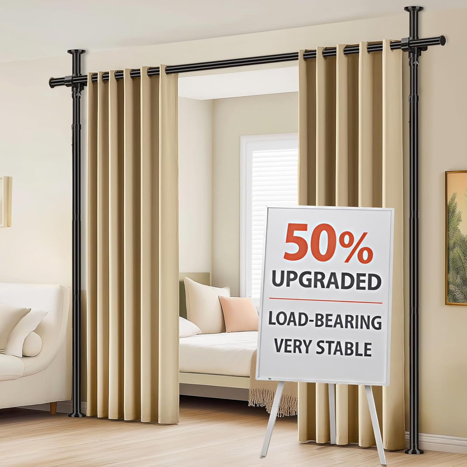 Room Divider Tension Curtain Rods No Drilling Room Separator for Space Partitio