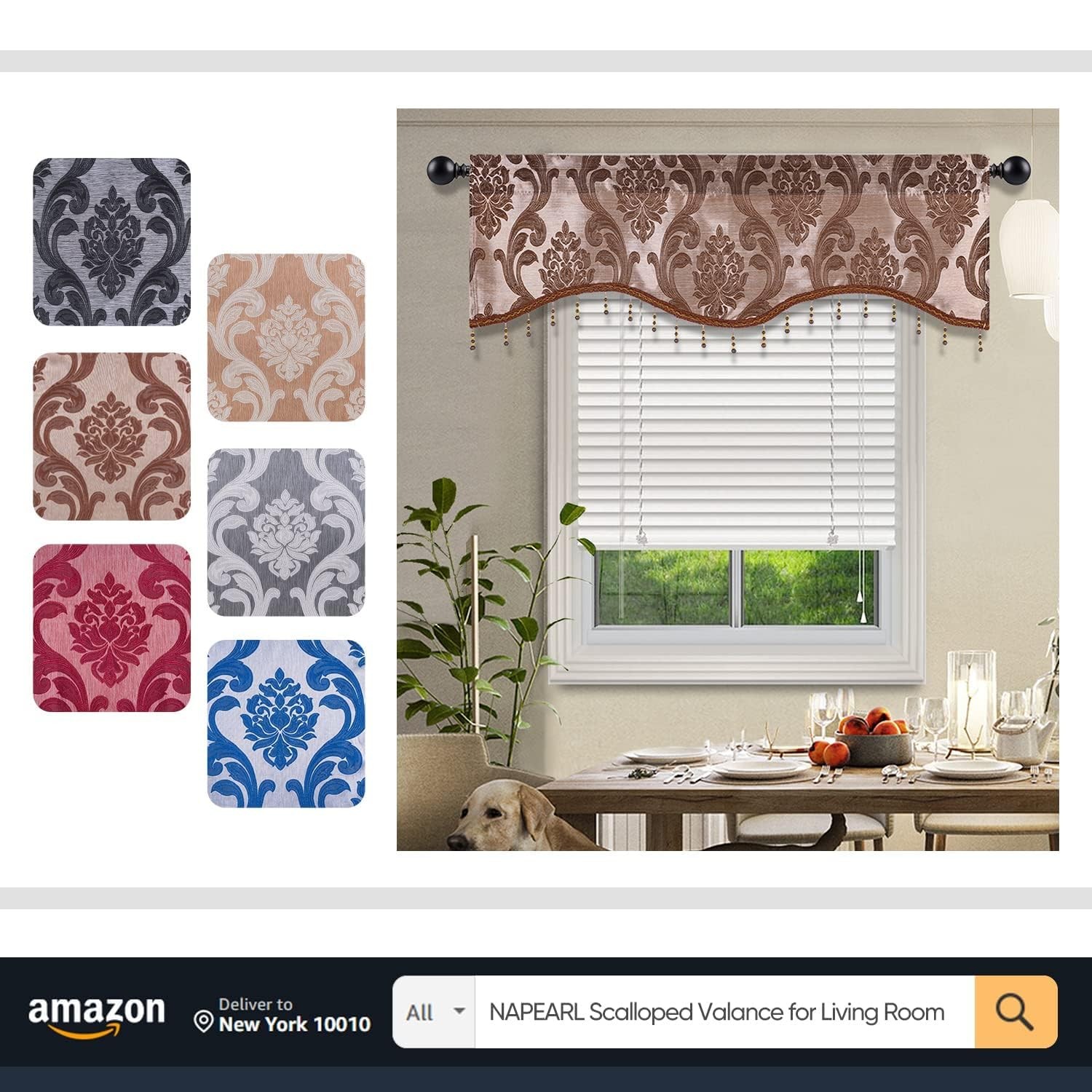 Valance Curtains for Kitchen Windows, Brown Waterfall Swag Valance for Living…