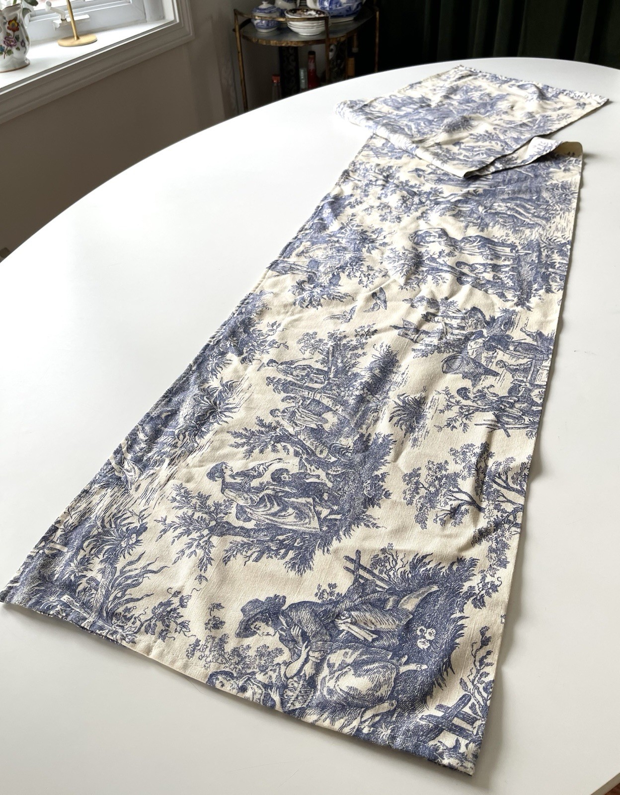 WAVERLY LG Valance COUNTRY LIFE Blue Toile Cotton Curtain Straight 16 X 78