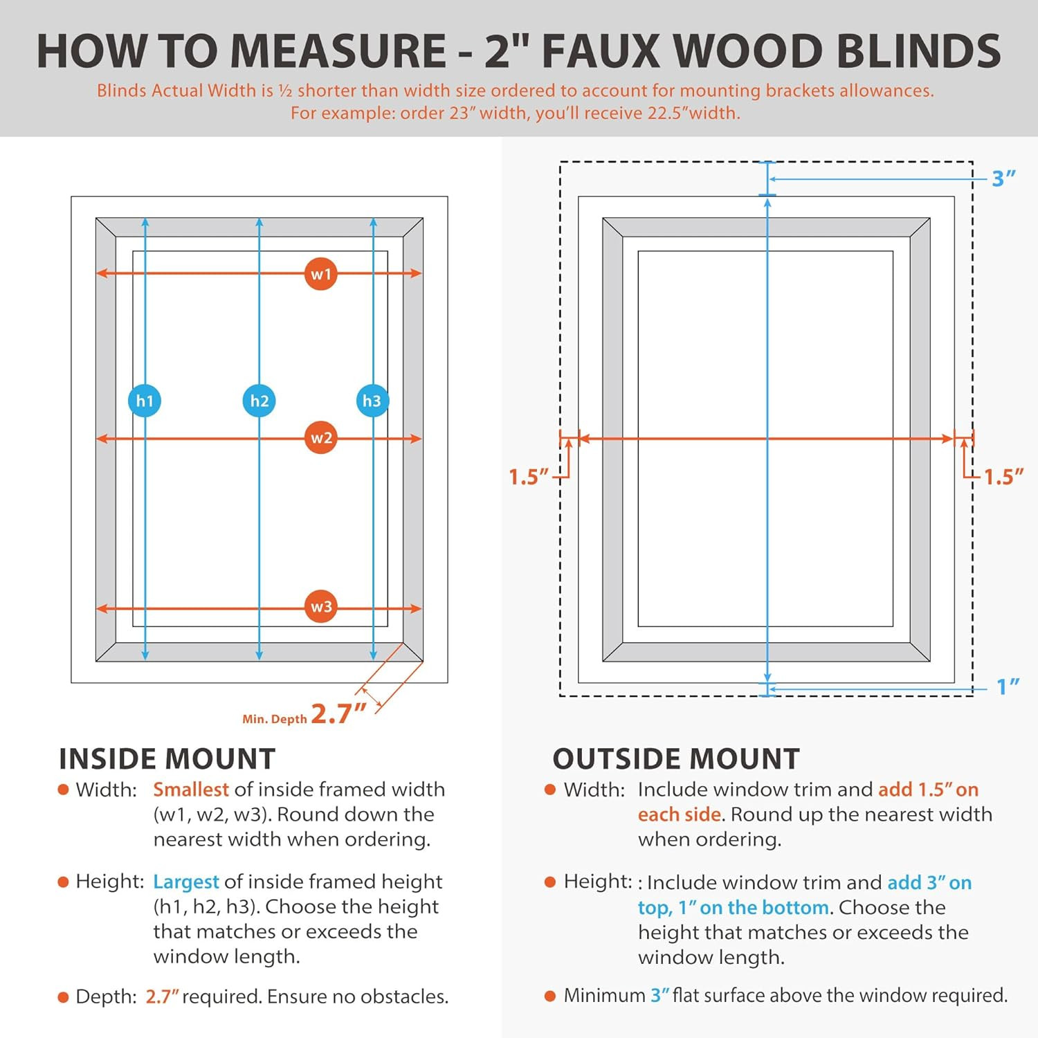 DEZ FURNISHINGS Cordless 2″ Signature Faux Wood Blind, 33.75″ W X 48″ H, Bark Br