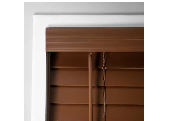 StyleWell Dark Oak Cordless Faux Wood Blind Room Darkening 23×48