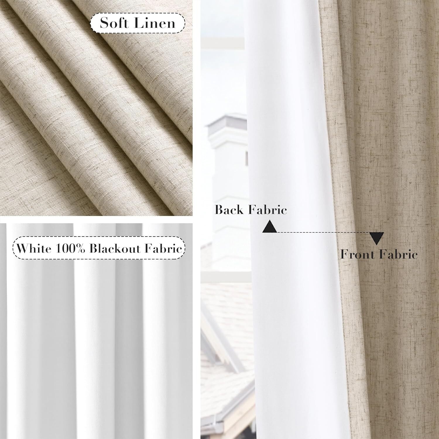 Joywell Full Blackout Textured Linen Curtains 2 Panels,W52 x L90 in Beige Linen