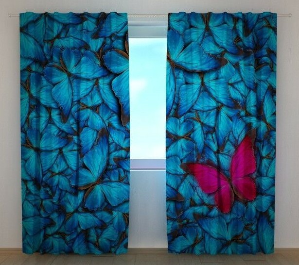 Window Curtain Printed with Butterflies Admiration 3D for Living Room Wellmira