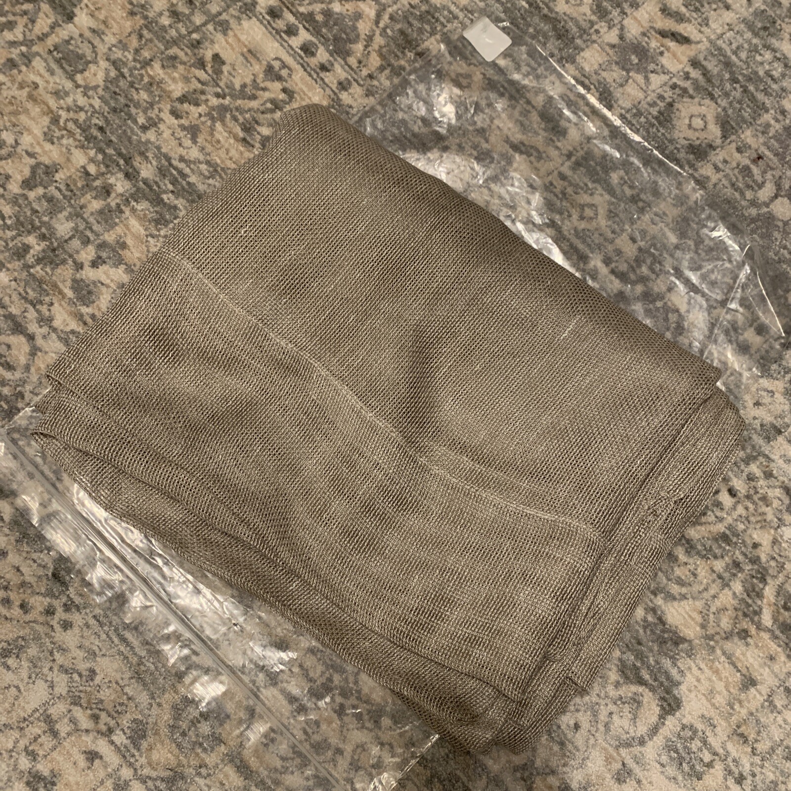 New 1 RH ITALIAN LINEN MESH SHEER DRAPERY ROD-POCKET Sand 50×84