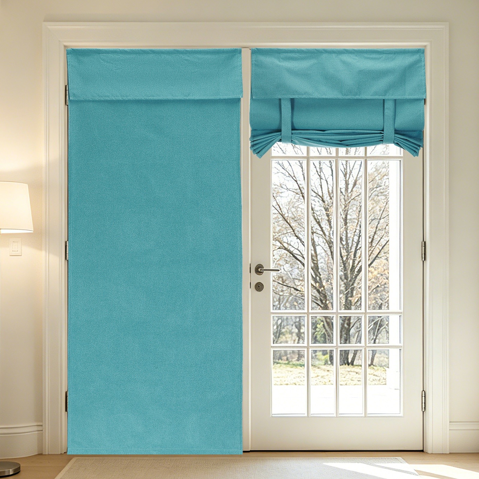 1PC 100% Blackout Side Door Curtains, 26″ x 80″ Linen French Door Curtain, Blue