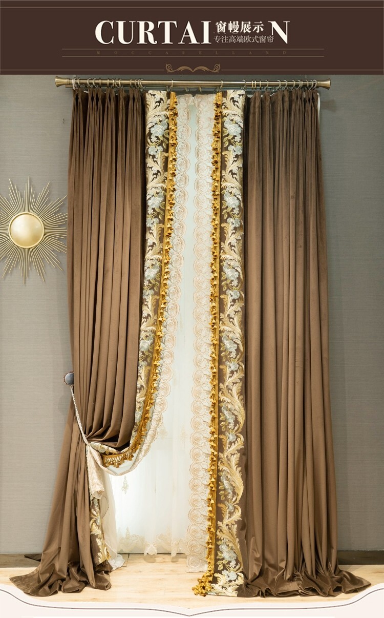 Custom American Vintage Brown Velvet Embroidery cloth curtain tulle drape C2140