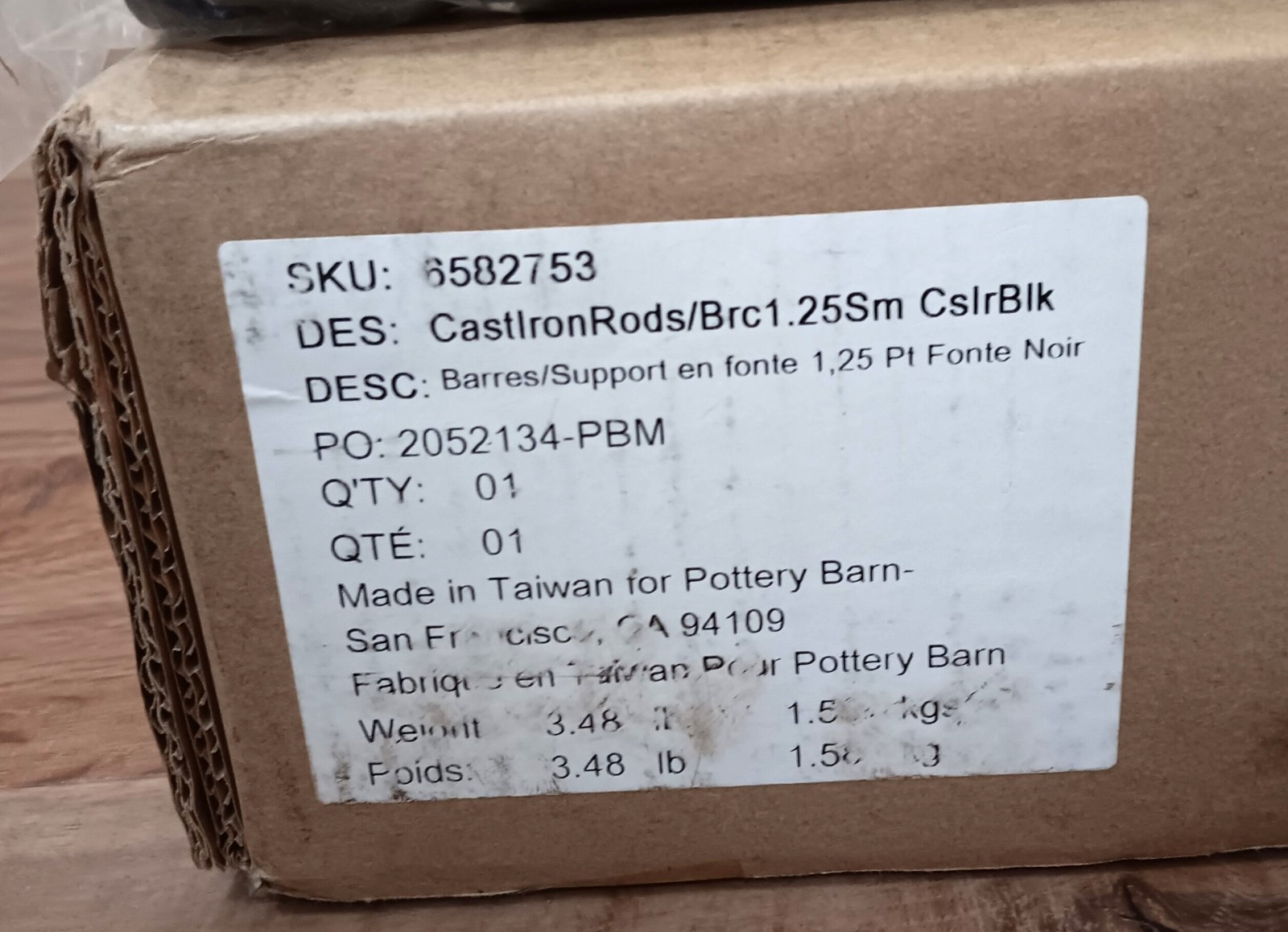 Pottery Barn Black Cast Iron Curtain Rod 1.25″ Dia. w/Round Brackets 28-48″ NEW