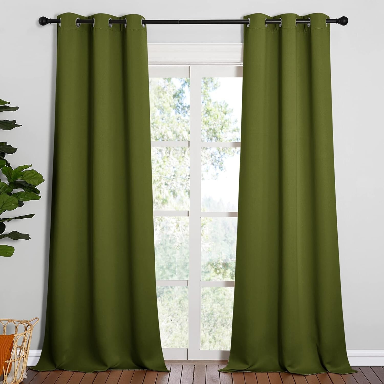 2PCS Olive Green 90″L x 42″W Super Heavy Privacy Darkening Curtains For Bedroom