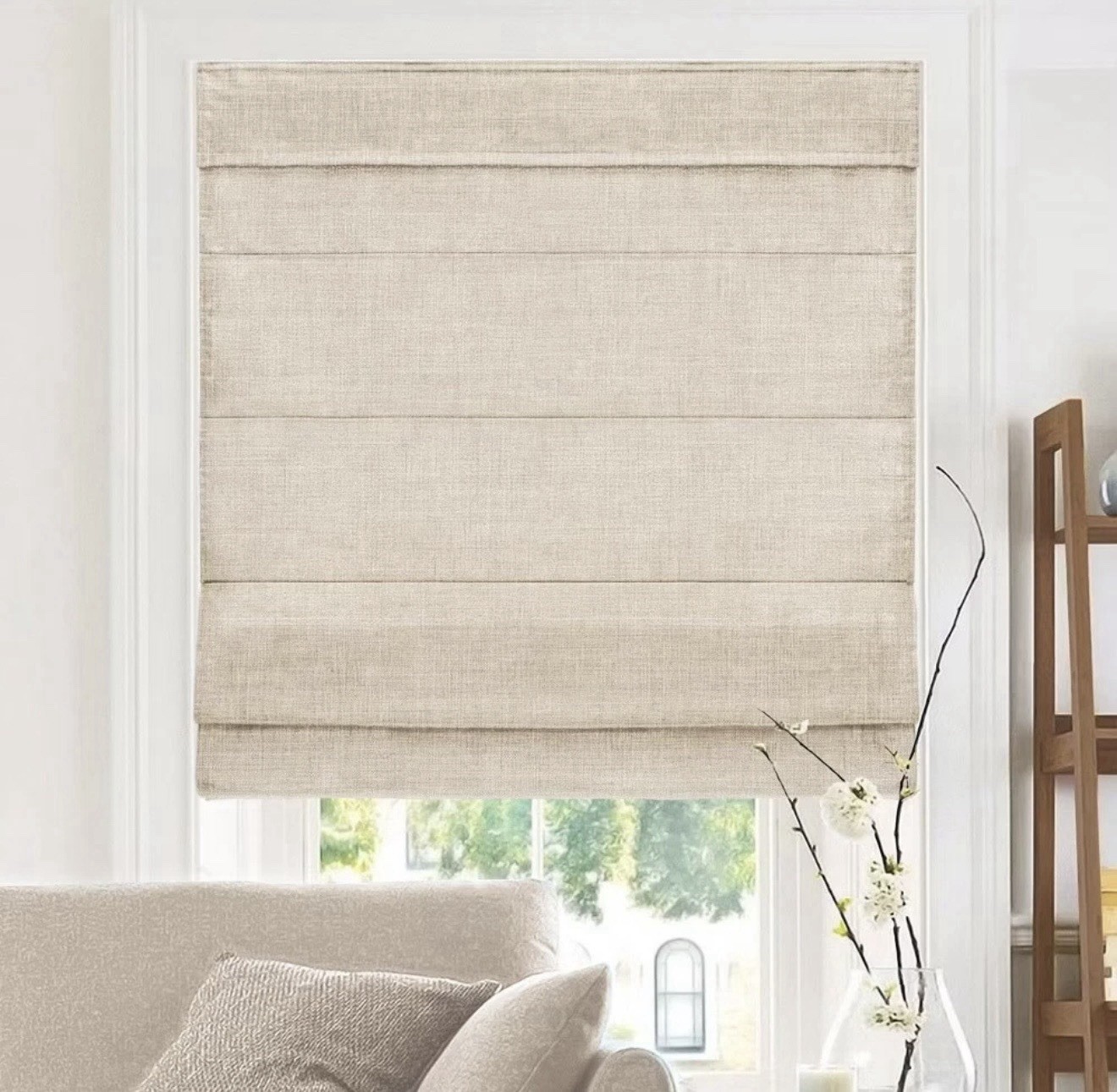 Chicology Belgian Flax Cordless Light Filtering Roman Shade Beige 36×48