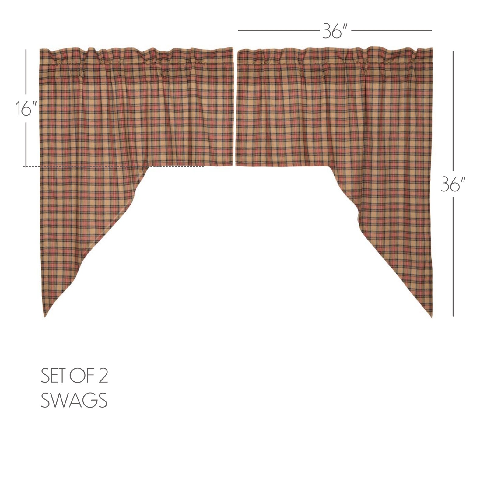 Rustic Swag Pair Tan Rod Pocket Crosswoods Kitchen Window Curtains VHC Brands