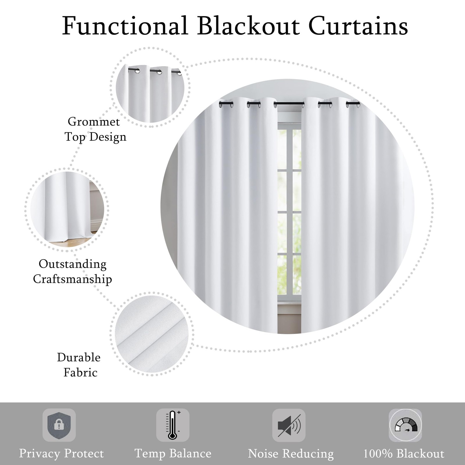 Urban Lotus White Linen Textured Full Blackout Curtain Panels 95 Inches Long