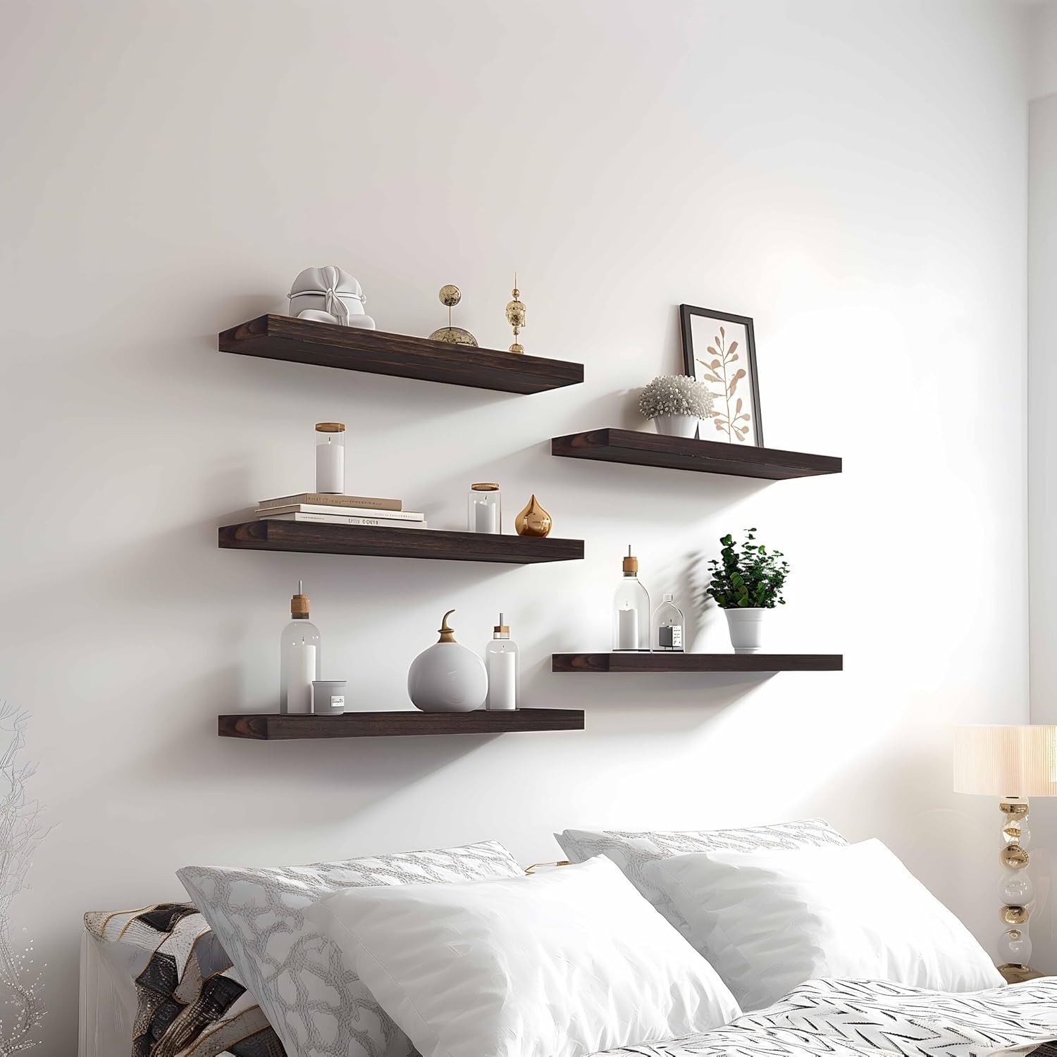 6 Repisas Flotantes Marrones De Pared Madera 17 Inch Estantes Para Cuarto Sala
