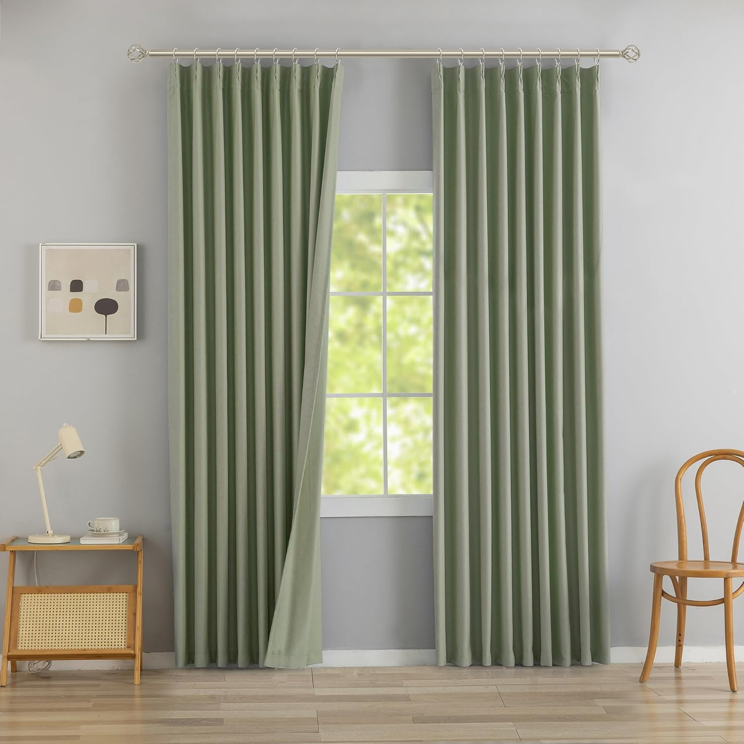 Sage Green 60″ Pinch Pleated Blackout Curtains – 95″ Length, Set of 2