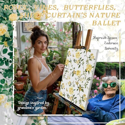Sheer Curtains 45 Inch Length 2 Panels Set, 52″W x 45″L (Pack of 2) Yellow