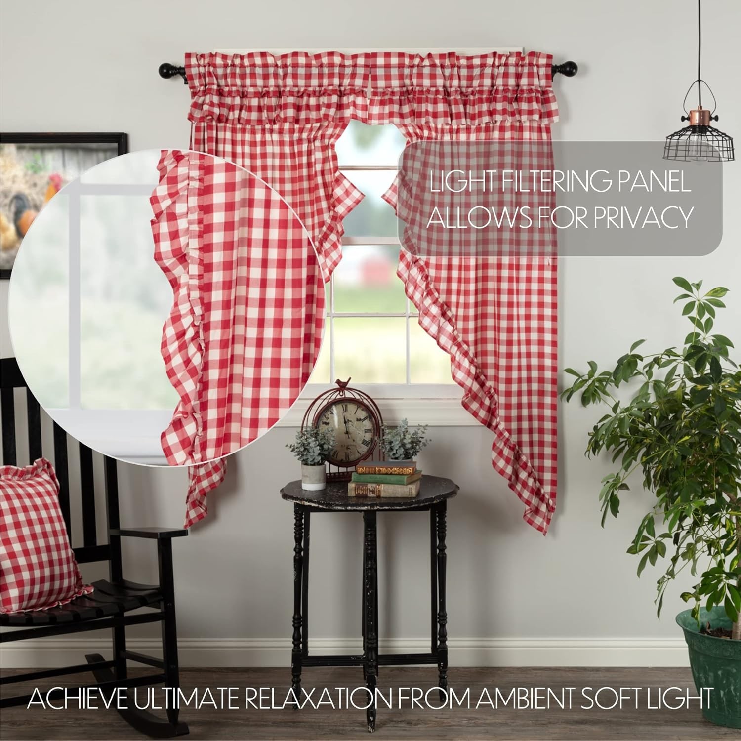 Annie Buffalo Check Cotton Farmhouse Curtains Rod Pocket Drawstring Ties